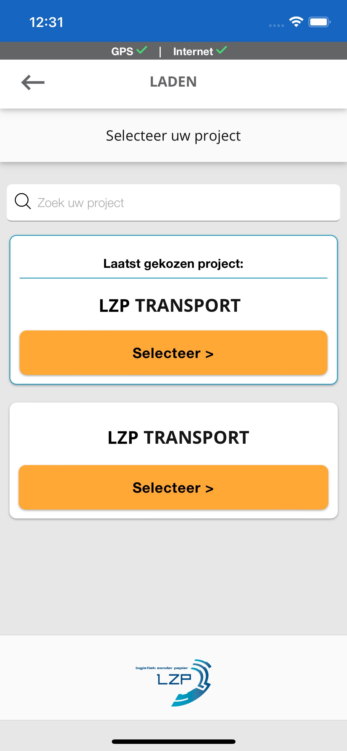 Voorbeeld van Laden LZP app (stap 2)