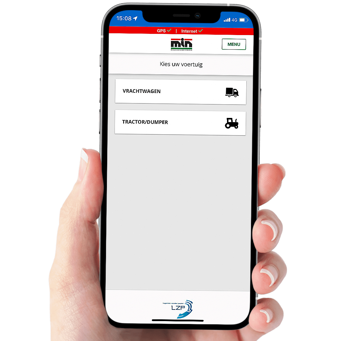 MinPhone MIN login scherm in de LZP app.