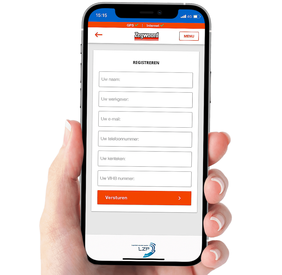 Schermafbeelding van de Zegwaard app in LZP