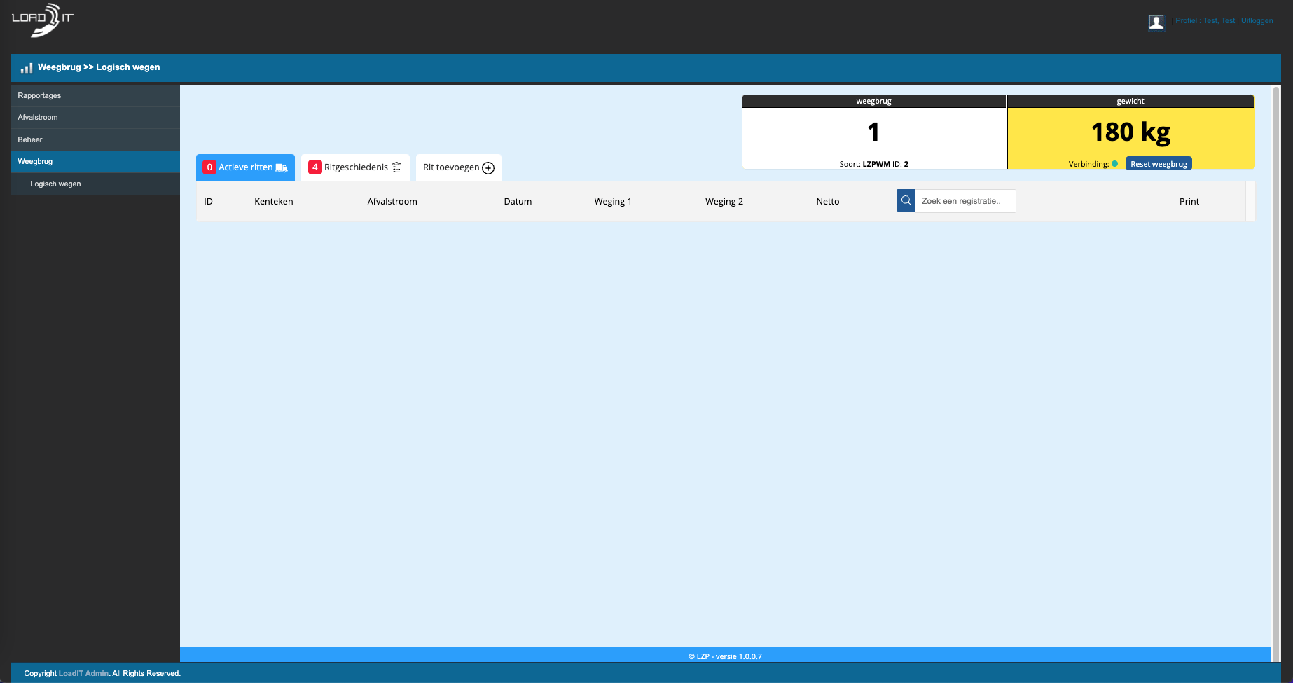 weegbrug Een schermafbeelding van 'Logisch Wegen'. De weegbrug software van LZP.